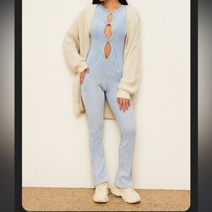 NWT boutique romper 1 piece runsie Light Blue Ribbed Jumpsuit short sleeve